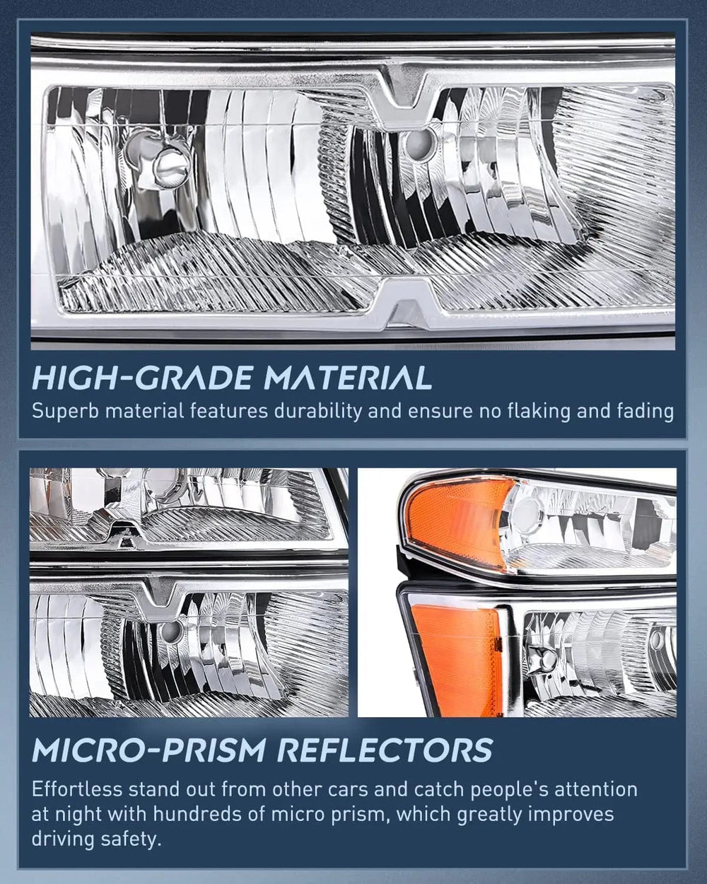 Headlight Assembly 2004 2005 2006 2007 2008 2009 2010 2011 2012 Chevy Colorado 2004 2005 2006 2007 2008 2009 2010 2011 2012 GMC Canyon 2006 2007 2008 Isuzu Headlight Assembly Chrome Case Clear Reflector