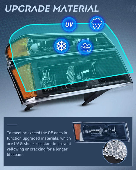 Headlight Assembly 2004 2005 2006 2007 2008 2009 2010 2011 2012 Chevy Colorado 2004 2005 2006 2007 2008 2009 2010 2011 2012 GMC Canyon Headlight Assembly Black Case Amber Reflector