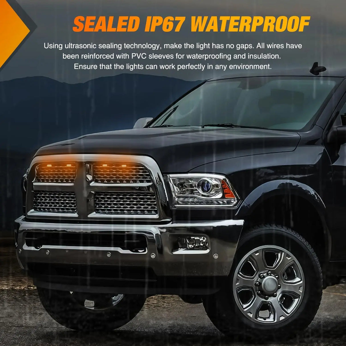 2004-2019 Ford F150 Raptor 2013-2018 Dodge Ram 1500 4LED Amber Front Grille Marker Lights Nilight