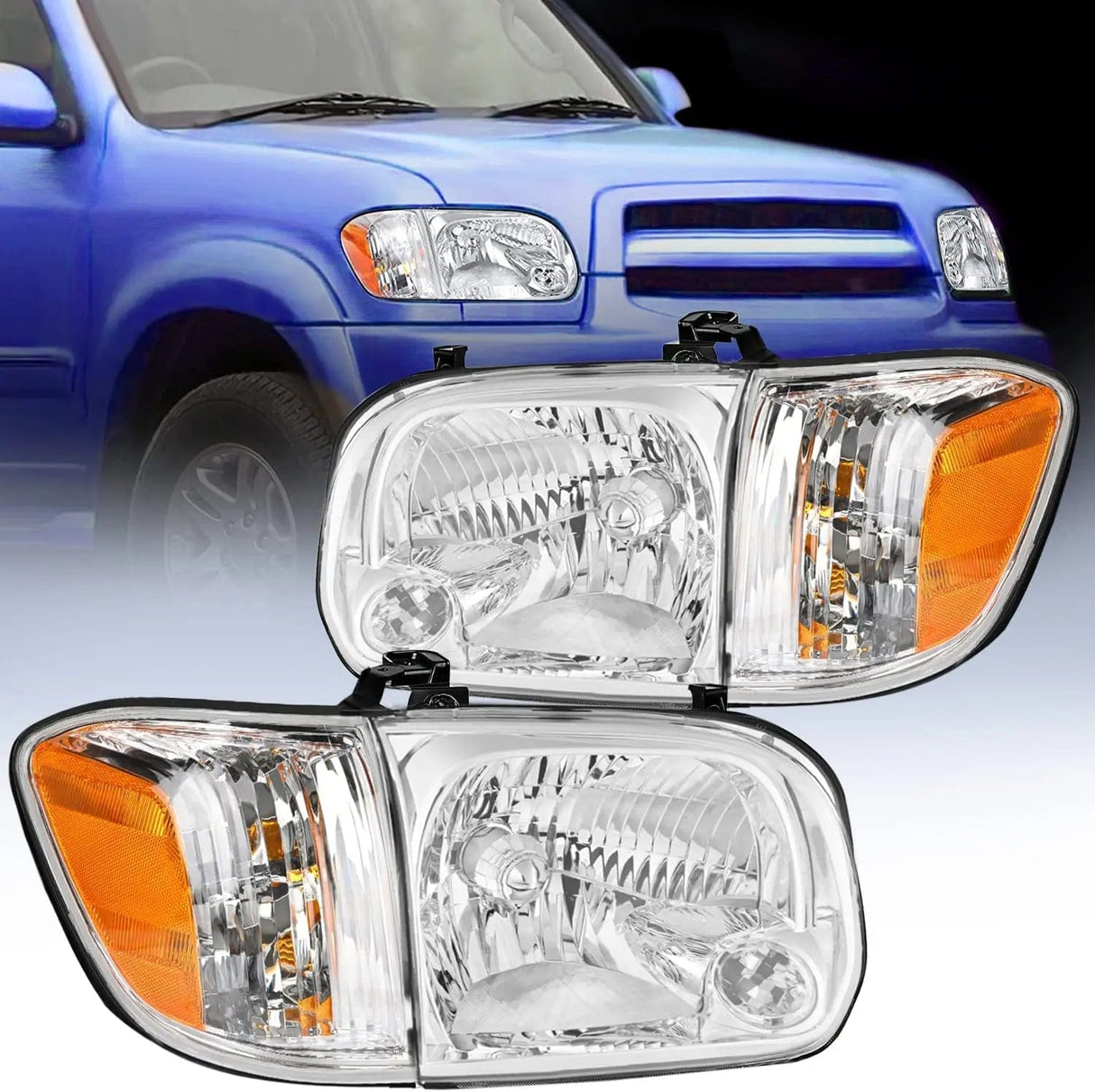 Headlight Assembly 2005 2006 Toyota Tundra 4 Door Double Crew Cab 2005 2006 2007 Sequoia Headlight Assembly Chrome Case Amber Reflector