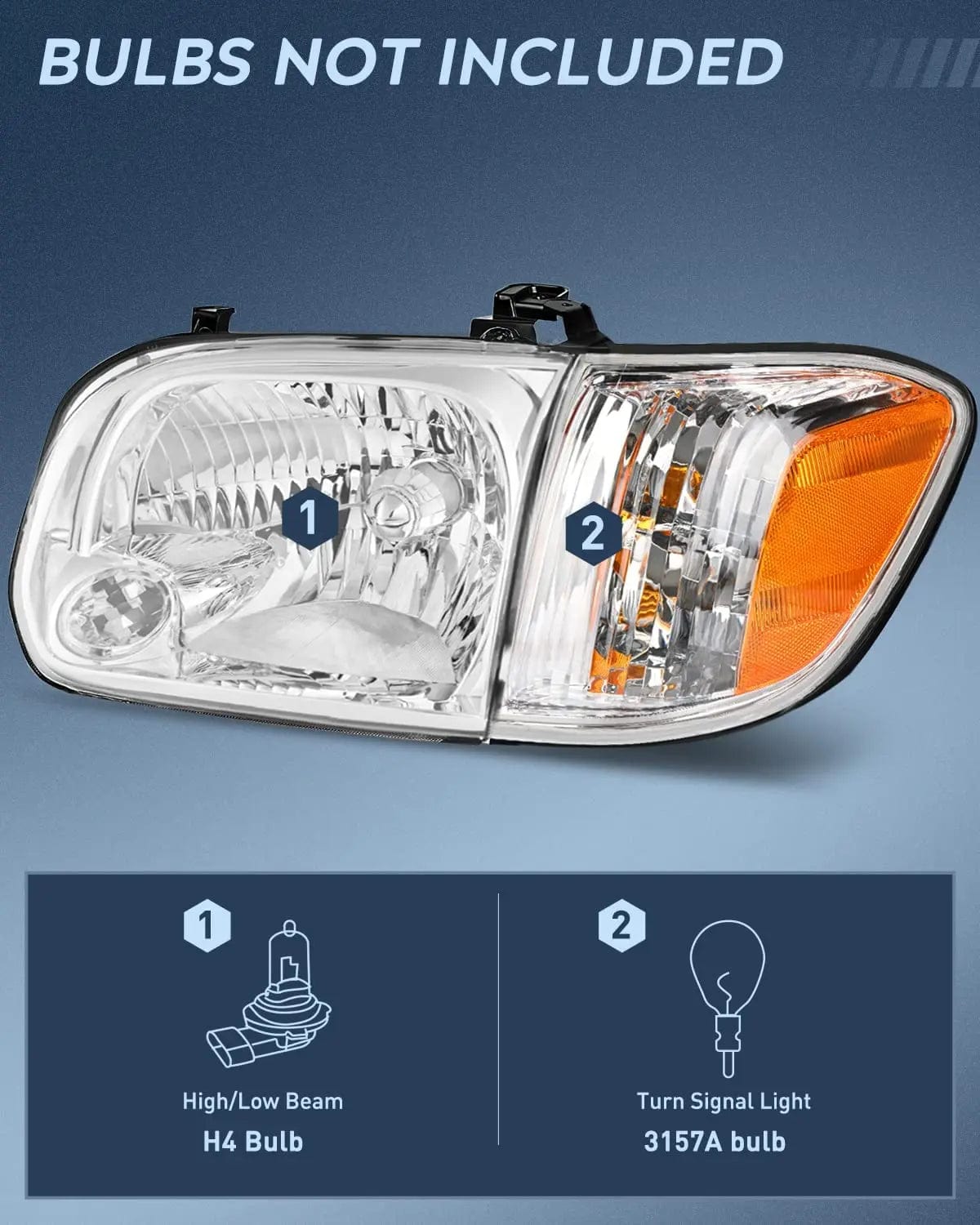 Headlight Assembly 2005 2006 Toyota Tundra 4 Door Double Crew Cab 2005 2006 2007 Sequoia Headlight Assembly Chrome Case Amber Reflector