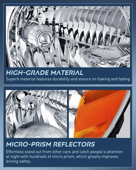 Headlight Assembly 2005 2006 Toyota Tundra 4 Door Double Crew Cab 2005 2006 2007 Sequoia Headlight Assembly Chrome Case Amber Reflector