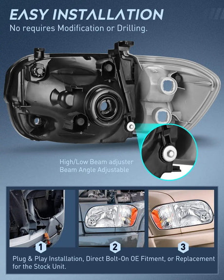 Headlight Assembly 2005 2006 Toyota Tundra 4 Door Double Crew Cab 2005 2006 2007 Sequoia Headlight Assembly Chrome Case Amber Reflector