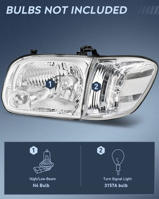 Headlight Assembly 2005 2006 Toyota Tundra 4 Door Double Crew Cab 2005 2006 2007 Sequoia Headlight Assembly Chrome Case Clear Reflector