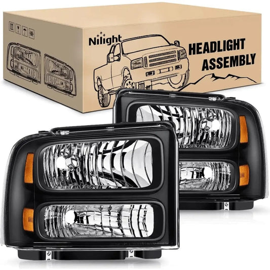 Headlight Assembly 2005 2006 2007 Ford F250 F350 F450 F550 Headlight Assembly Black Case Amber Reflector