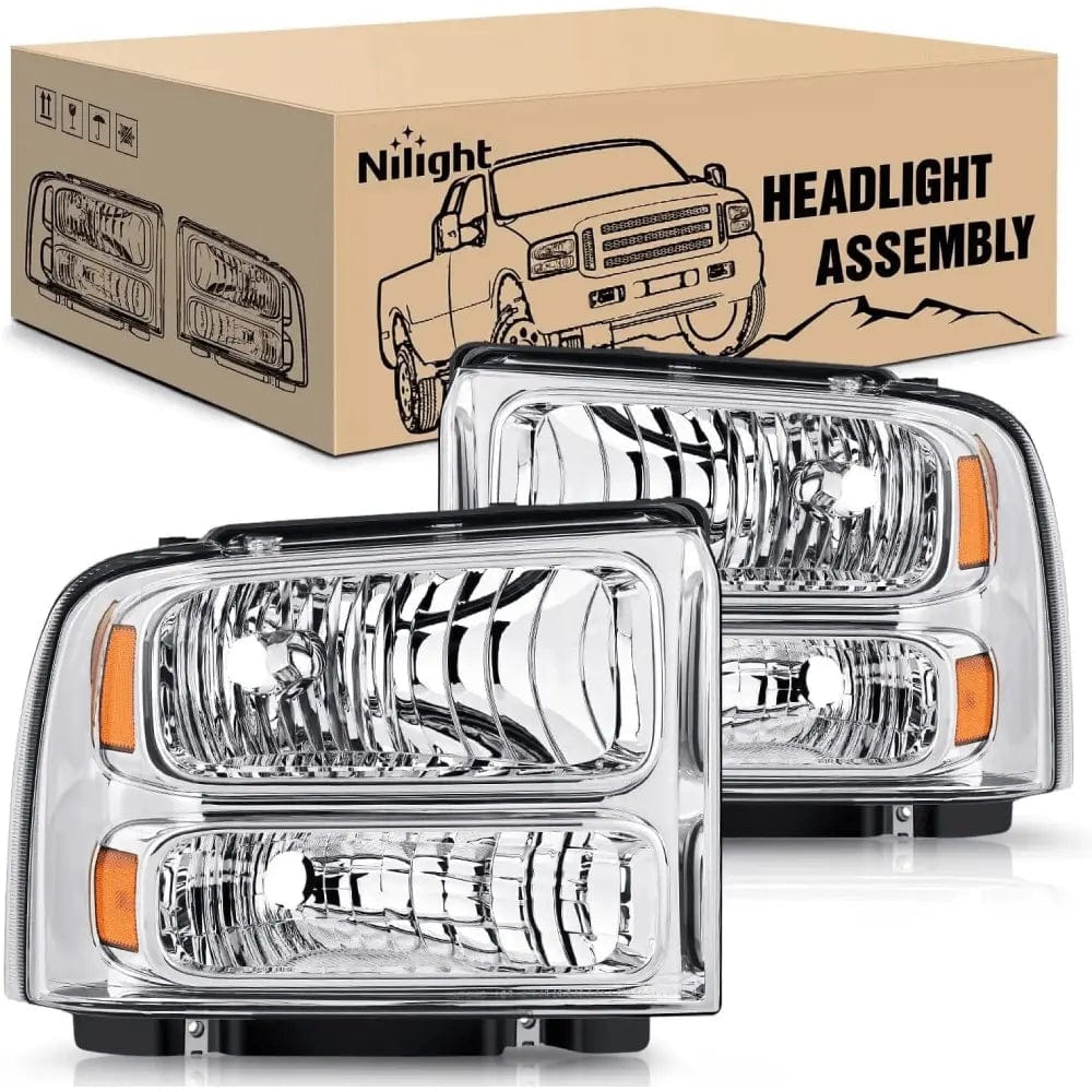 Headlight Assembly 2005 2006 2007 Ford F250 F350 F450 F550 Headlight Assembly Chrome Case Amber Reflector