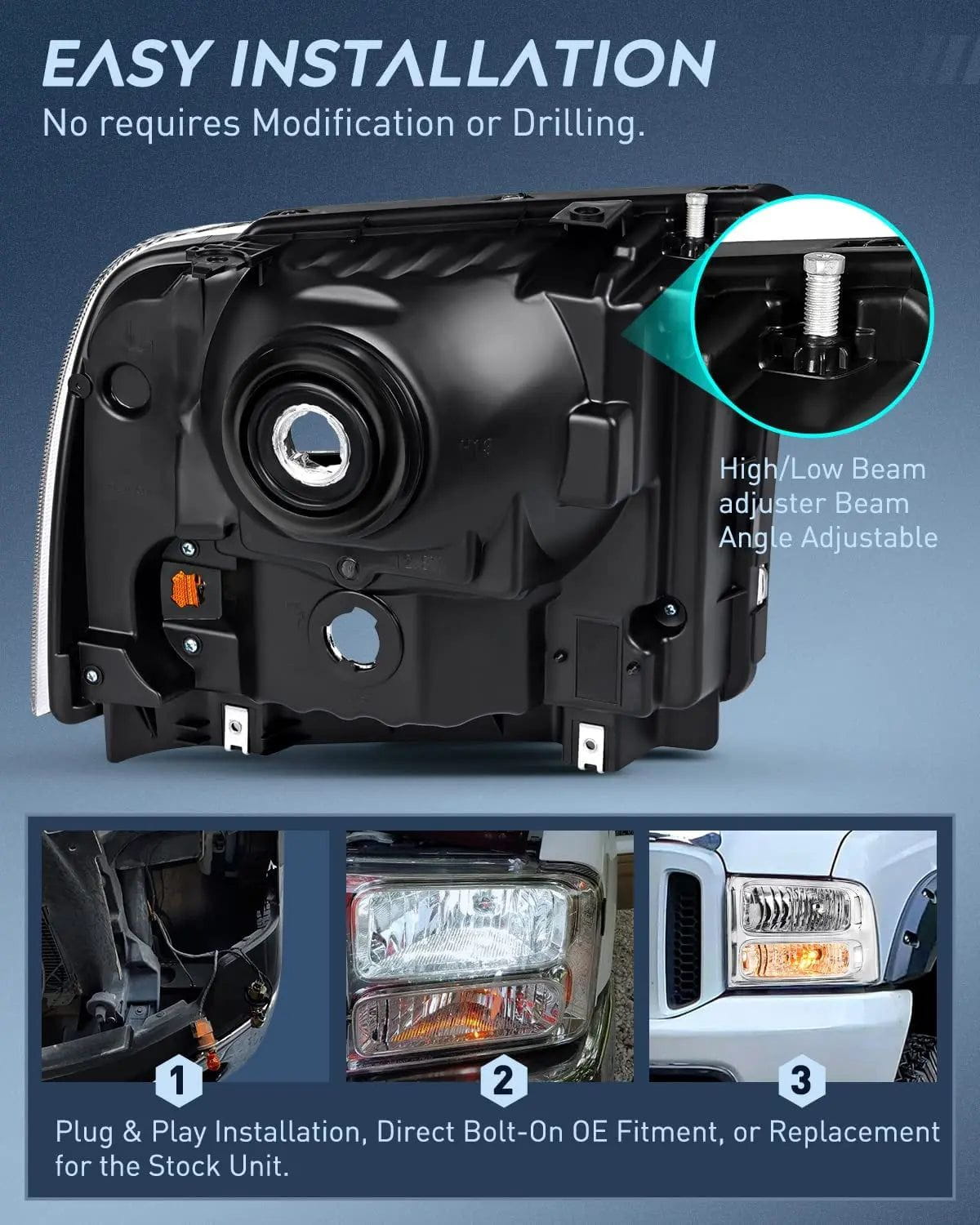 Headlight Assembly 2005-2007 F250 F350 F450 F550 Headlight Assembly Chrome Case Clear Reflector