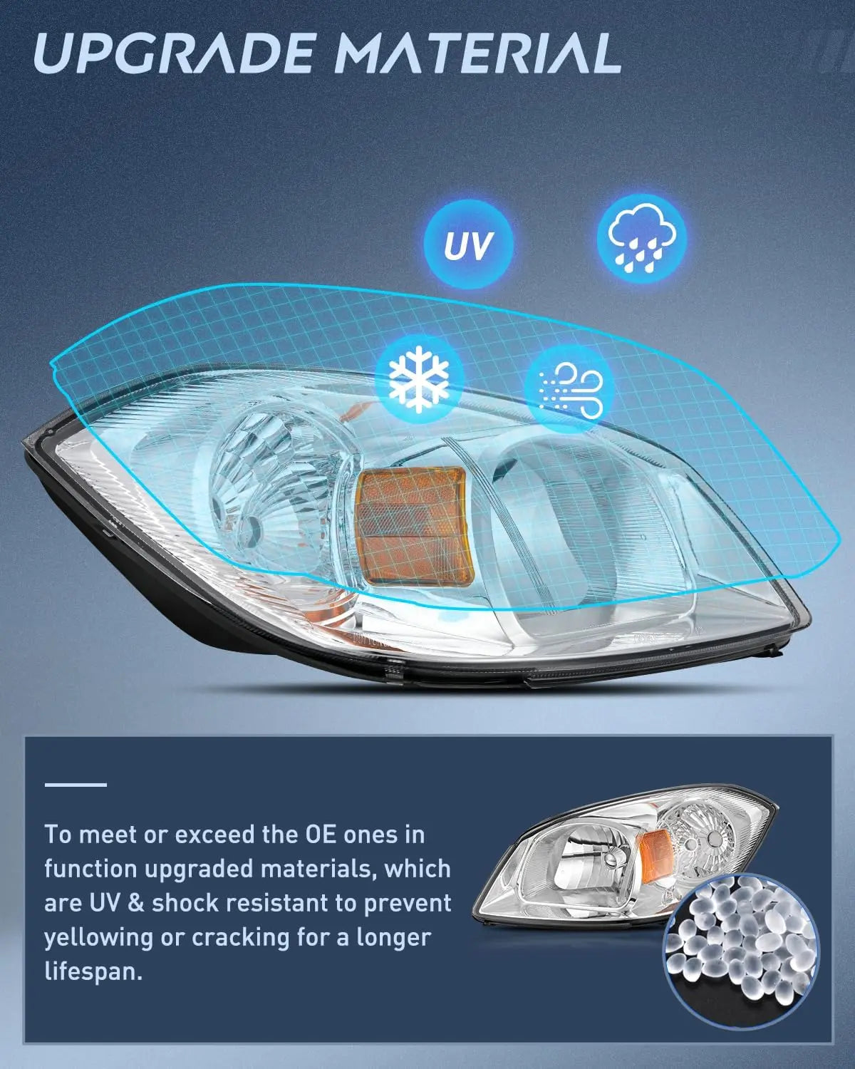 2005-2010 Chevy Cobalt 2005-2009 Pontiac Headlight Assembly Chrome Housing Amber Reflector Lens Nilight