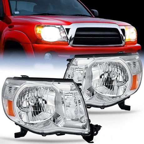 Headlight Assembly 2005 2006 2007 2008 2009 2010 2011  Toyota Tacoma Headlight Assembly Chrome Case Amber Reflector