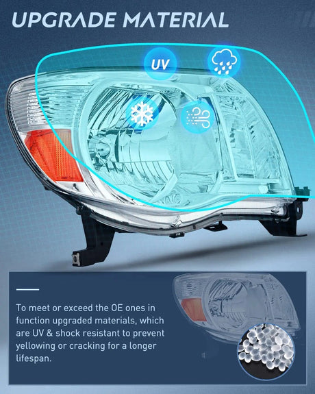 Headlight Assembly 2005 2006 2007 2008 2009 2010 2011  Toyota Tacoma Headlight Assembly Chrome Case Amber Reflector