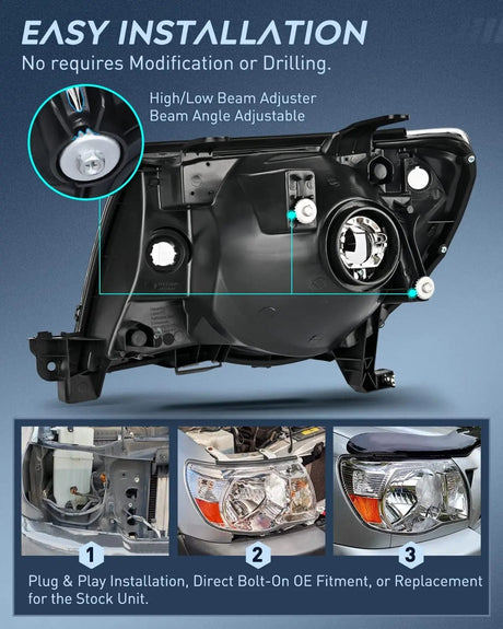 Headlight Assembly 2005 2006 2007 2008 2009 2010 2011  Toyota Tacoma Headlight Assembly Chrome Case Amber Reflector