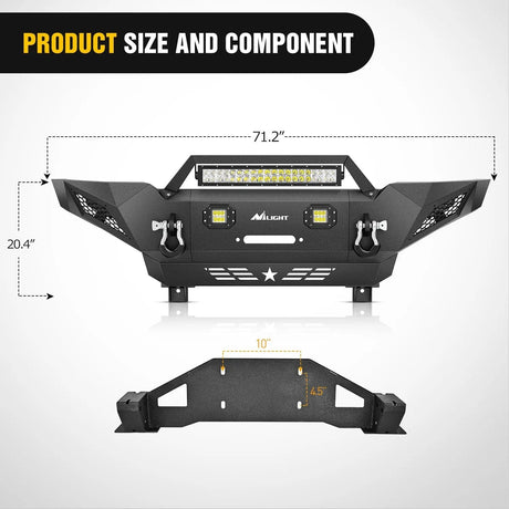 Front Bumper 2005 2006 2007 2008 2009 2010 2011 2012 2013 2014 2015 Toyota Tacoma Front Bumper Full Width Solid Steel Winch Plate Offroad 120W Light Bar 18W Pods