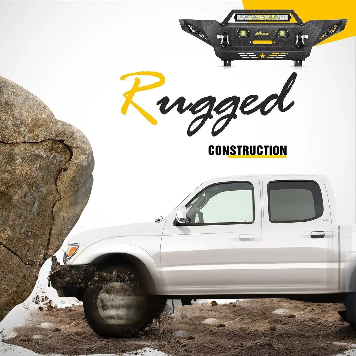 Front Bumper 2005 2006 2007 2008 2009 2010 2011 2012 2013 2014 2015 Toyota Tacoma Front Bumper Full Width Solid Steel Winch Plate Offroad 120W Light Bar 18W Pods