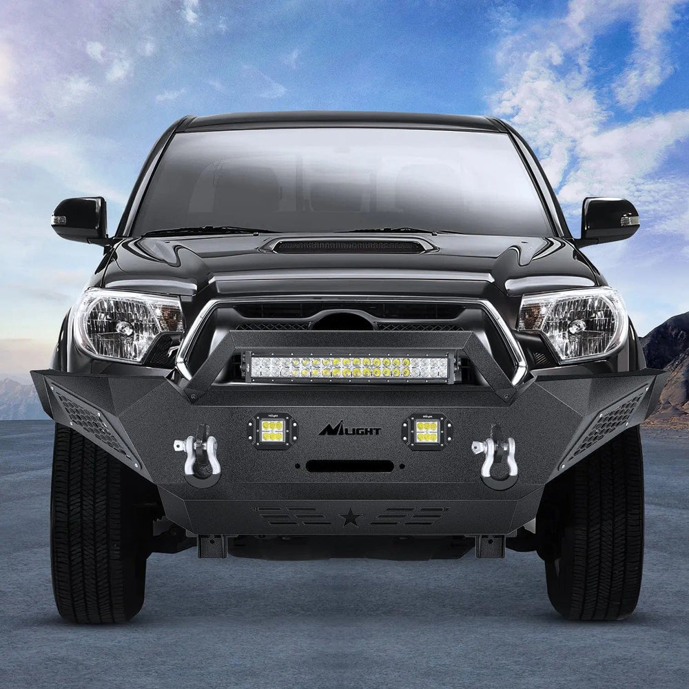 Front Bumper 2005 2006 2007 2008 2009 2010 2011 2012 2013 2014 2015 Toyota Tacoma Front Bumper Full Width Solid Steel Winch Plate Offroad 120W Light Bar 18W Pods