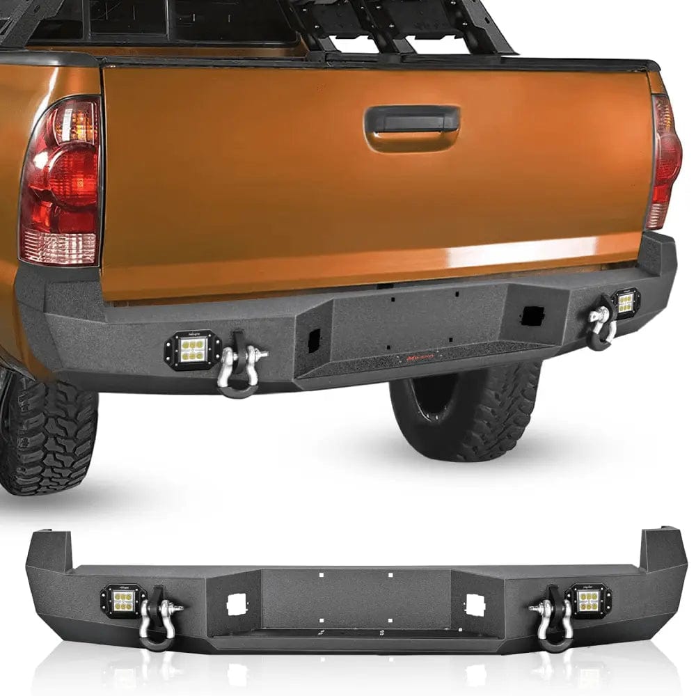 Rear Bumper 2005 2006 2007 2008 2009 2010 2011 2012 2013 2014 2015 Toyota Tacoma Rear Step Bumper Full Width Textured Black Solid Steel 2Pcs Off-Road 18W Lights Pair D-Rings