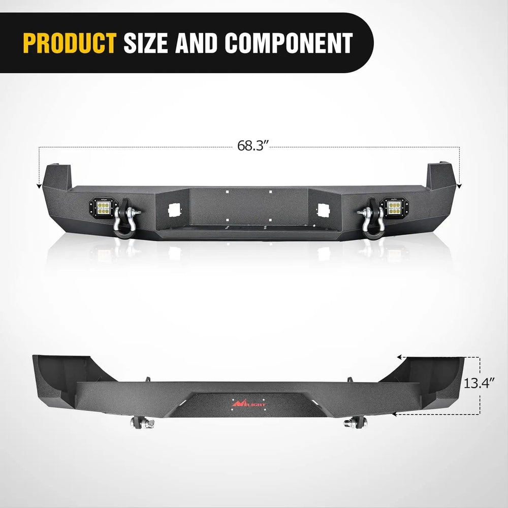 Rear Bumper 2005 2006 2007 2008 2009 2010 2011 2012 2013 2014 2015 Toyota Tacoma Rear Step Bumper Full Width Textured Black Solid Steel 2Pcs Off-Road 18W Lights Pair D-Rings