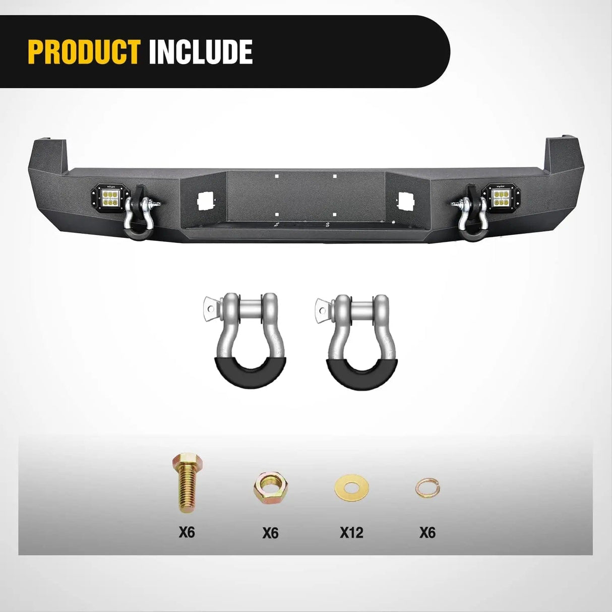 Rear Bumper 2005 2006 2007 2008 2009 2010 2011 2012 2013 2014 2015 Toyota Tacoma Rear Step Bumper Full Width Textured Black Solid Steel 2Pcs Off-Road 18W Lights Pair D-Rings