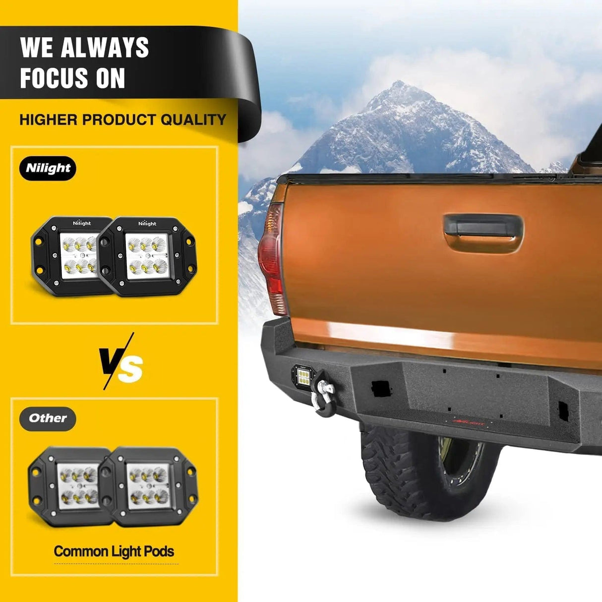 Rear Bumper 2005 2006 2007 2008 2009 2010 2011 2012 2013 2014 2015 Toyota Tacoma Rear Step Bumper Full Width Textured Black Solid Steel 2Pcs Off-Road 18W Lights Pair D-Rings