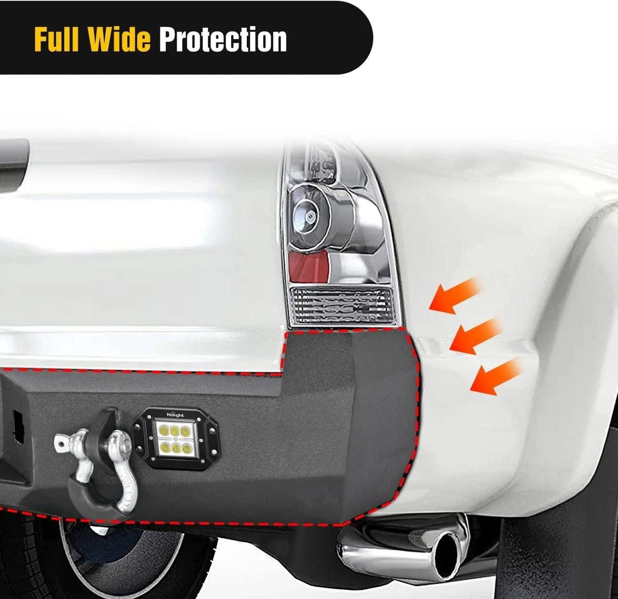 Rear Bumper 2005 2006 2007 2008 2009 2010 2011 2012 2013 2014 2015 Toyota Tacoma Rear Step Bumper Full Width Textured Black Solid Steel 2Pcs Off-Road 18W Lights Pair D-Rings