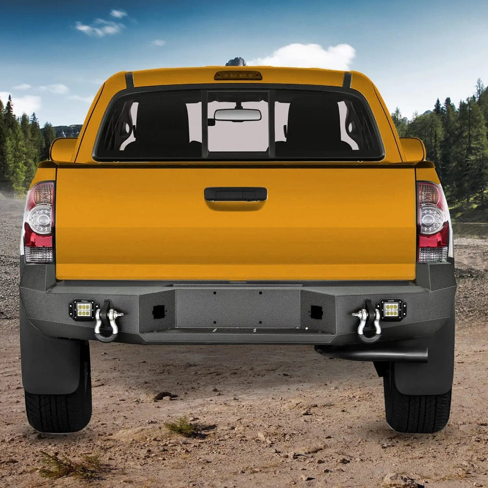 Rear Bumper 2005 2006 2007 2008 2009 2010 2011 2012 2013 2014 2015 Toyota Tacoma Rear Step Bumper Full Width Textured Black Solid Steel 2Pcs Off-Road 18W Lights Pair D-Rings