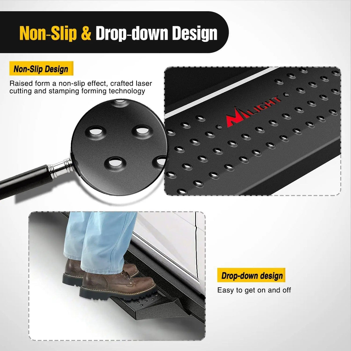 Running Board 2005 2006 2007 2008 2009 2010 2011 2012 2013 2014 2015 2016 2017 2018 2019 2020 2021 2022 2023 Toyota Tacoma Double Cab Running Boards 4 Inch Drop Side Steps Bolt-on Black Powder Coated