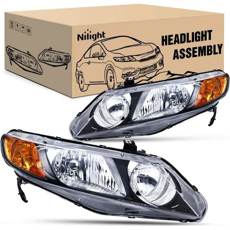 Headlight Assembly 2006-2011 Honda Civic Headlight Assembly Black Case Amber Reflector