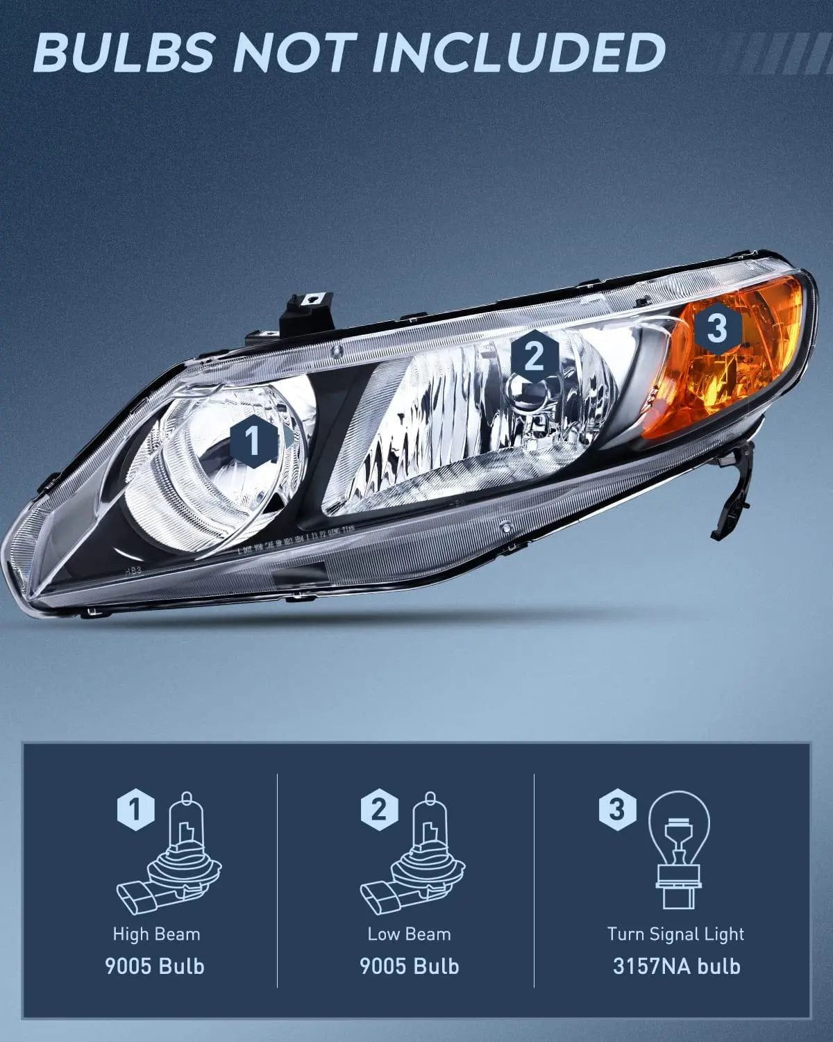 Headlight Assembly 2006-2011 Honda Civic Headlight Assembly Black Case Amber Reflector