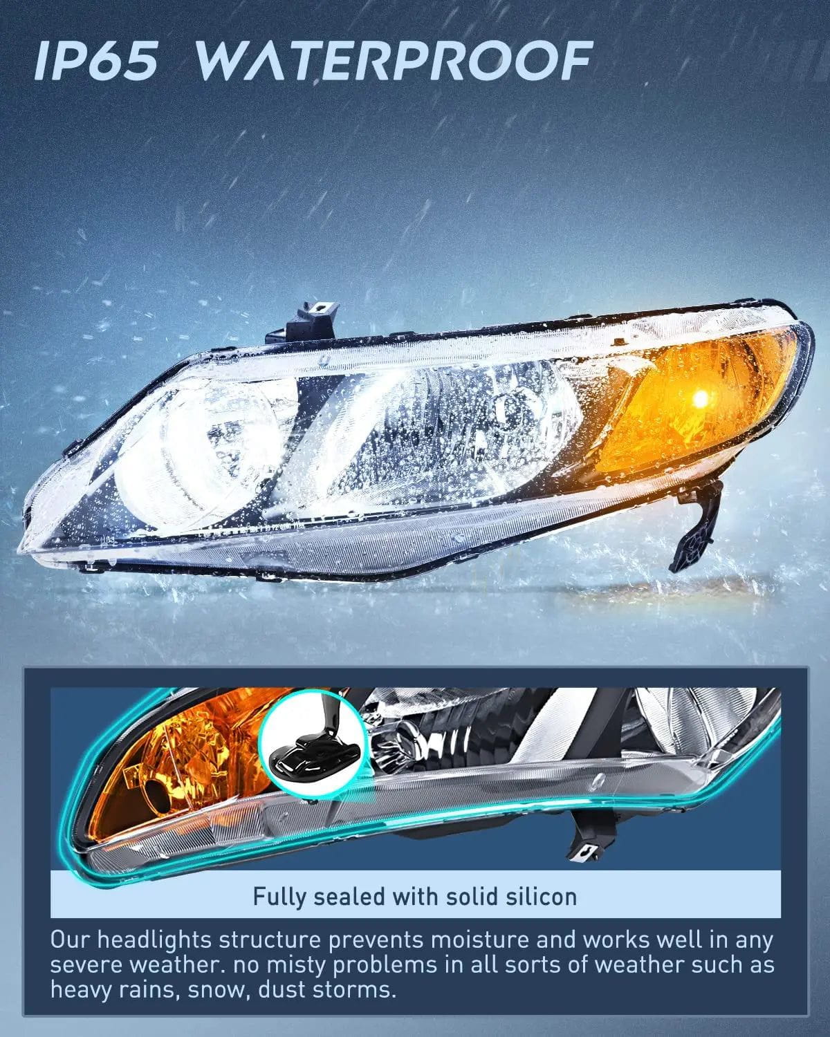 Headlight Assembly 2006-2011 Honda Civic Headlight Assembly Black Case Amber Reflector