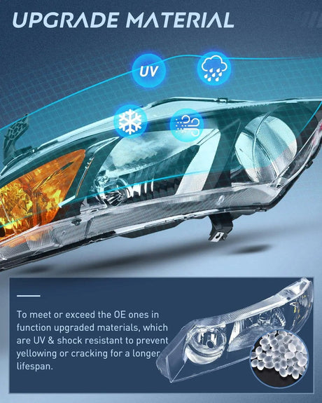 Headlight Assembly 2006-2011 Honda Civic Headlight Assembly Black Case Amber Reflector