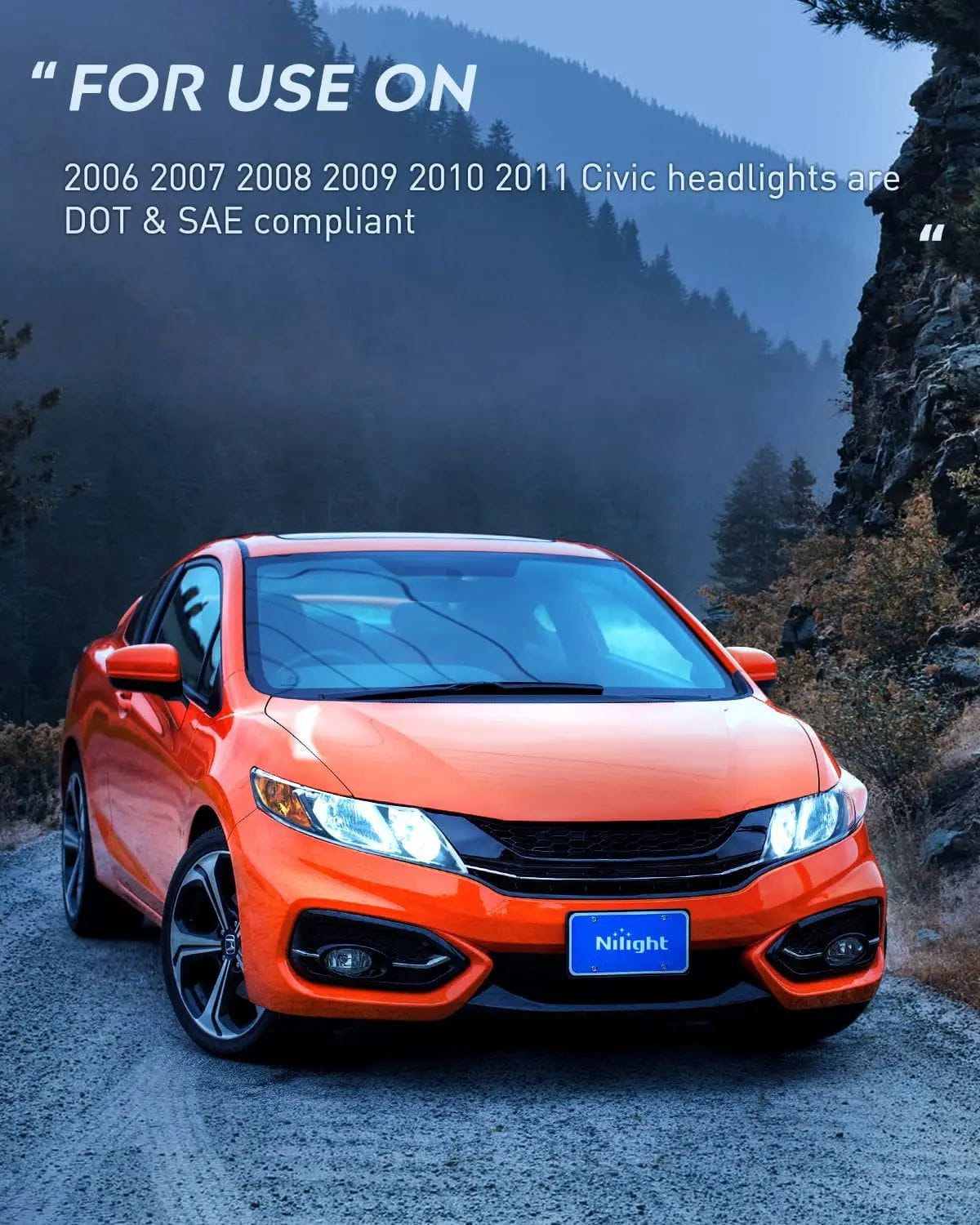 Headlight Assembly 2006-2011 Honda Civic Headlight Assembly Black Case Amber Reflector