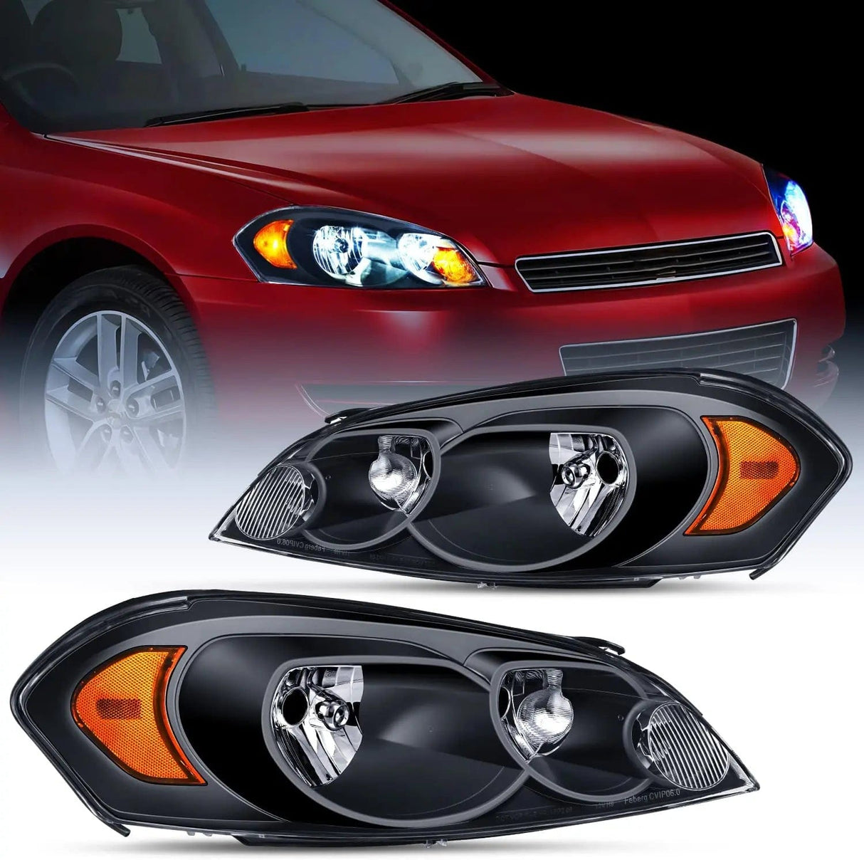 Headlight Assembly 2006 2007 2008 2009 2010 2011 2012 2013 Chevrolet Impala 2014 2015 2016 Impala Limited 2006 2007 Monte Carlo Headlight Assembly Black Case Amber Reflector