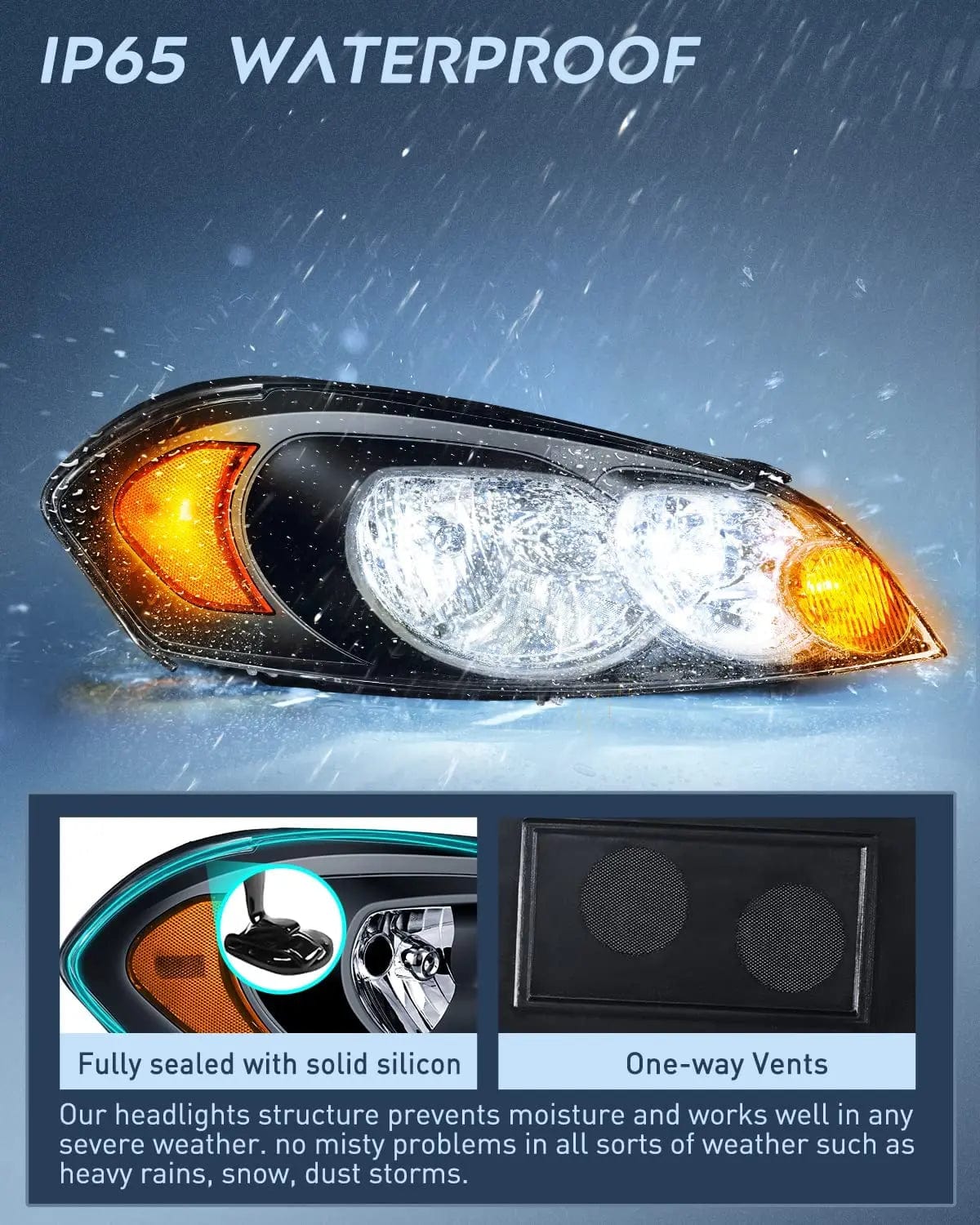 Headlight Assembly 2006 2007 2008 2009 2010 2011 2012 2013 Chevrolet Impala 2014 2015 2016 Impala Limited 2006 2007 Monte Carlo Headlight Assembly Black Case Amber Reflector