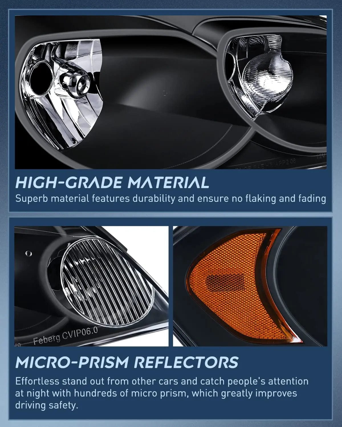 Headlight Assembly 2006 2007 2008 2009 2010 2011 2012 2013 Chevrolet Impala 2014 2015 2016 Impala Limited 2006 2007 Monte Carlo Headlight Assembly Black Case Amber Reflector