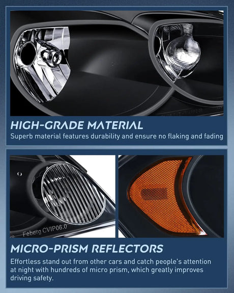 Headlight Assembly 2006 2007 2008 2009 2010 2011 2012 2013 Chevrolet Impala 2014 2015 2016  Impala Limited 2006 2007 Monte Carlo Headlight Assembly Black Case Amber Reflector