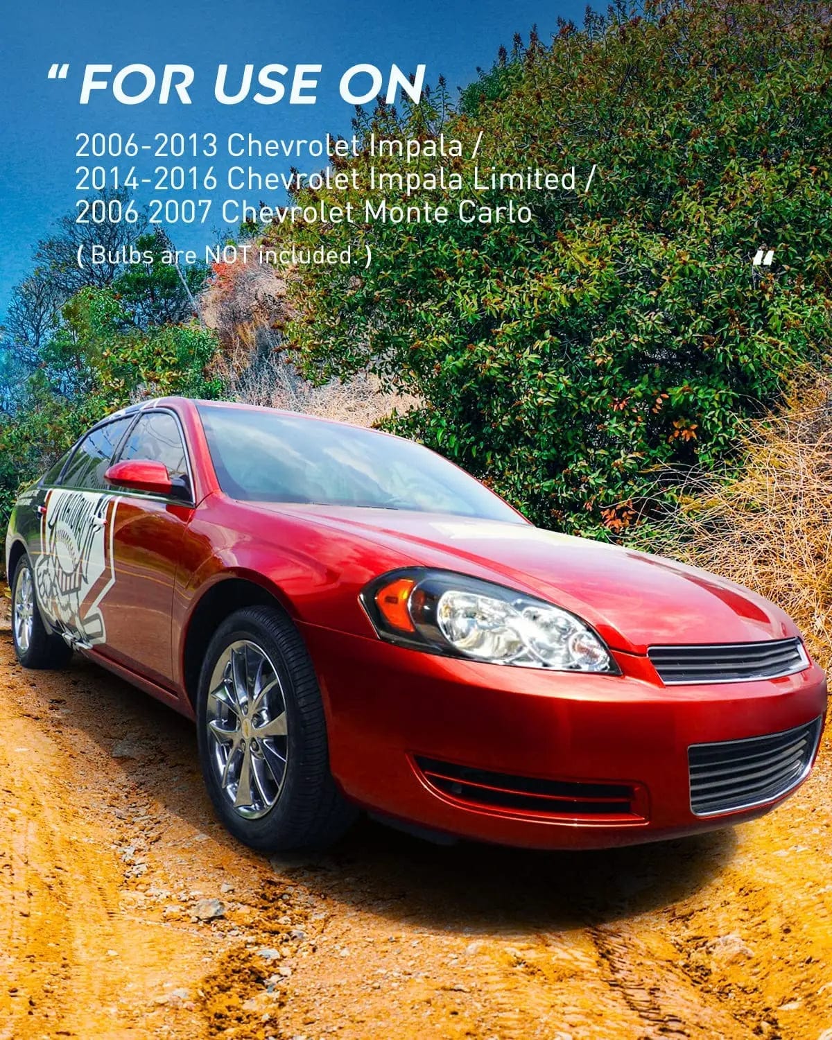 Headlight Assembly 2006 2007 2008 2009 2010 2011 2012 2013 Chevrolet Impala 2014 2015 2016 Impala Limited 2006 2007 Monte Carlo Headlight Assembly Black Case Amber Reflector