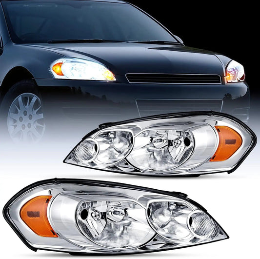 Headlight Assembly 2006 2007 2008 2009 2010 2011 2012 2013 Chevrolet Impala 2014 2015 2016 Impala Limited 2006 2007 Monte Carlo Headlight Assembly Chrome Case Amber Reflector