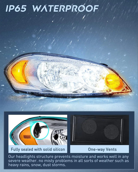 Headlight Assembly 2006 2007 2008 2009 2010 2011 2012 2013  Chevrolet Impala 2014 2015 2016 Impala Limited 2006 2007 Monte Carlo Headlight Assembly Chrome Case Amber Reflector