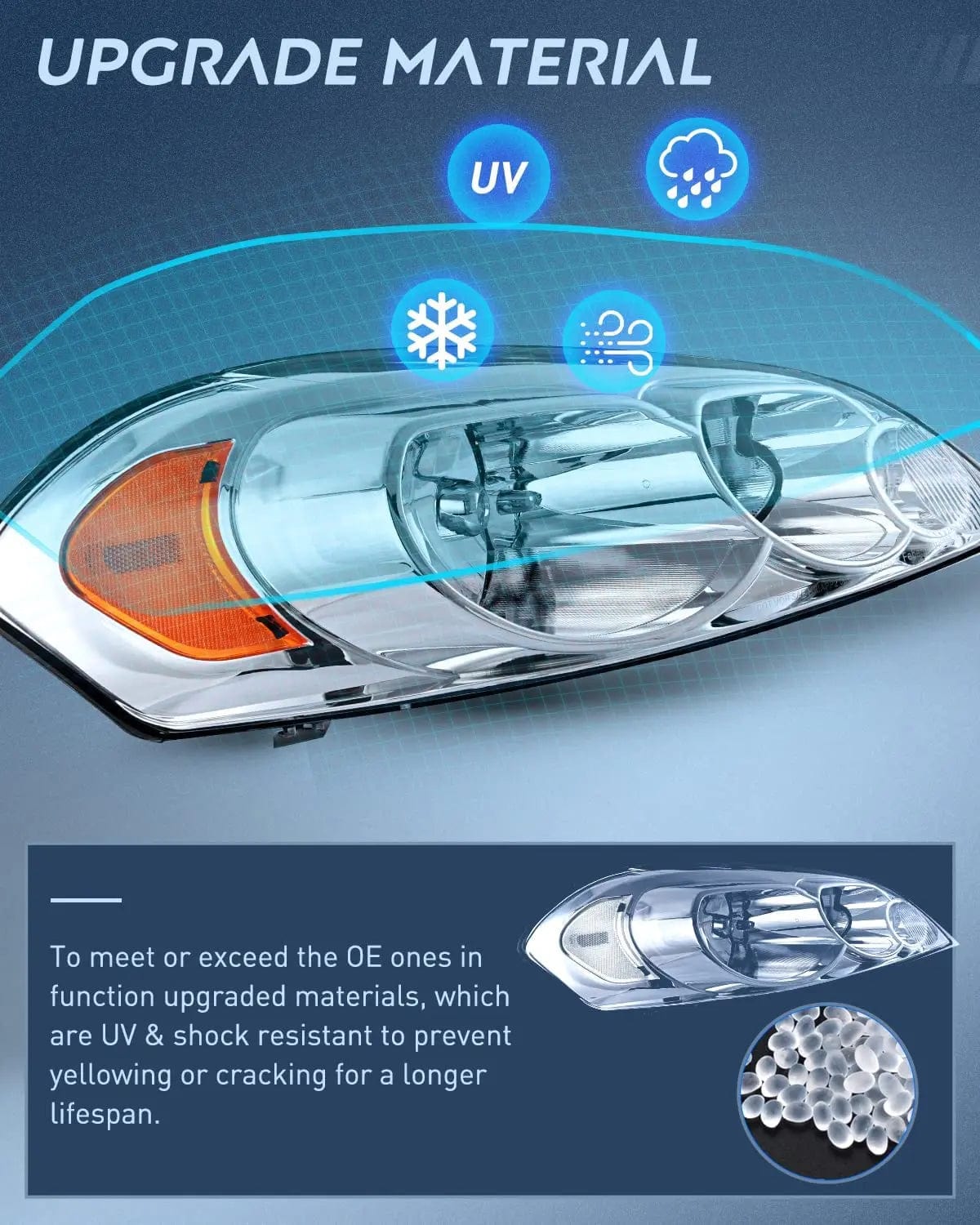 Headlight Assembly 2006 2007 2008 2009 2010 2011 2012 2013 Chevrolet Impala 2014 2015 2016 Impala Limited 2006 2007 Monte Carlo Headlight Assembly Chrome Case Amber Reflector
