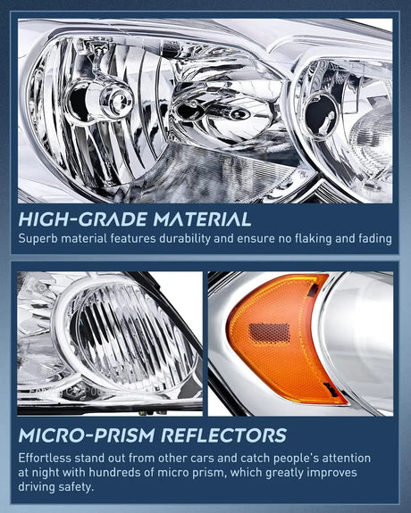 Headlight Assembly 2006 2007 2008 2009 2010 2011 2012 2013  Chevrolet Impala 2014 2015 2016 Impala Limited 2006 2007 Monte Carlo Headlight Assembly Chrome Case Amber Reflector