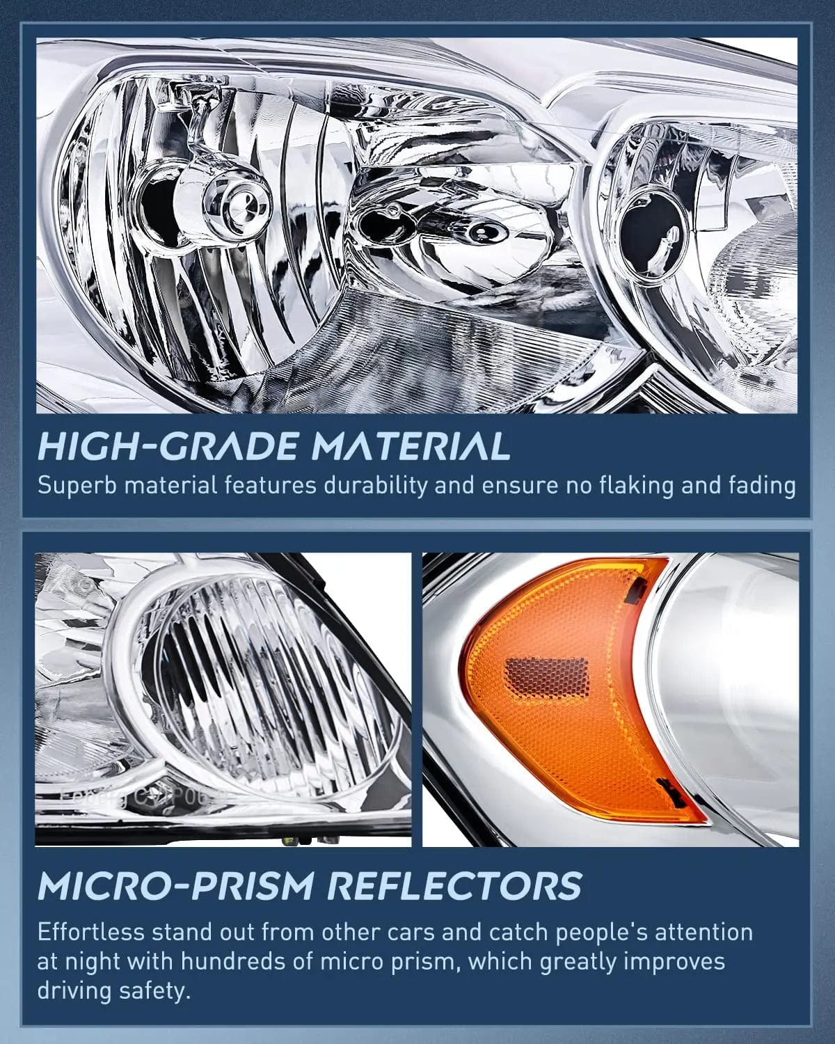 Headlight Assembly 2006 2007 2008 2009 2010 2011 2012 2013 Chevrolet Impala 2014 2015 2016 Impala Limited 2006 2007 Monte Carlo Headlight Assembly Chrome Case Amber Reflector