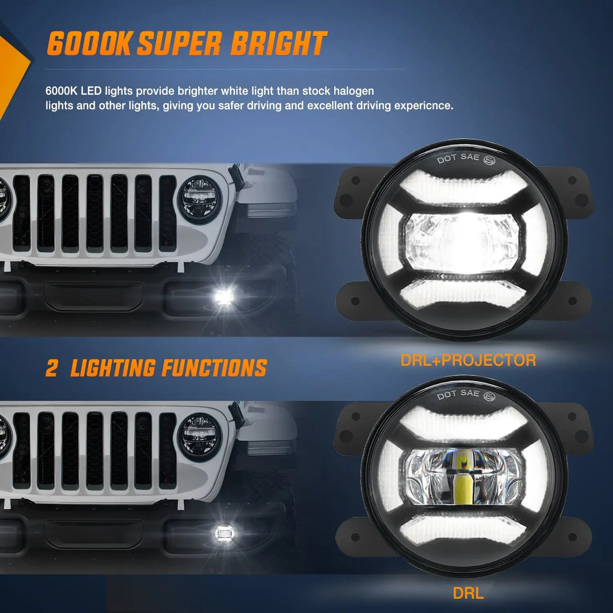 2007 2008 2009 2010 2011 2012 2013 2014 2015 2016 2017 2018 Jeep Wrangler JK TJ LJ DRL Fog Light Assembly Nilight