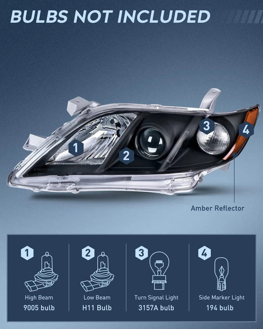 Headlight Assembly 2007 2008 2009 Toyota Camry Headlight Assembly Black Case Amber Reflector