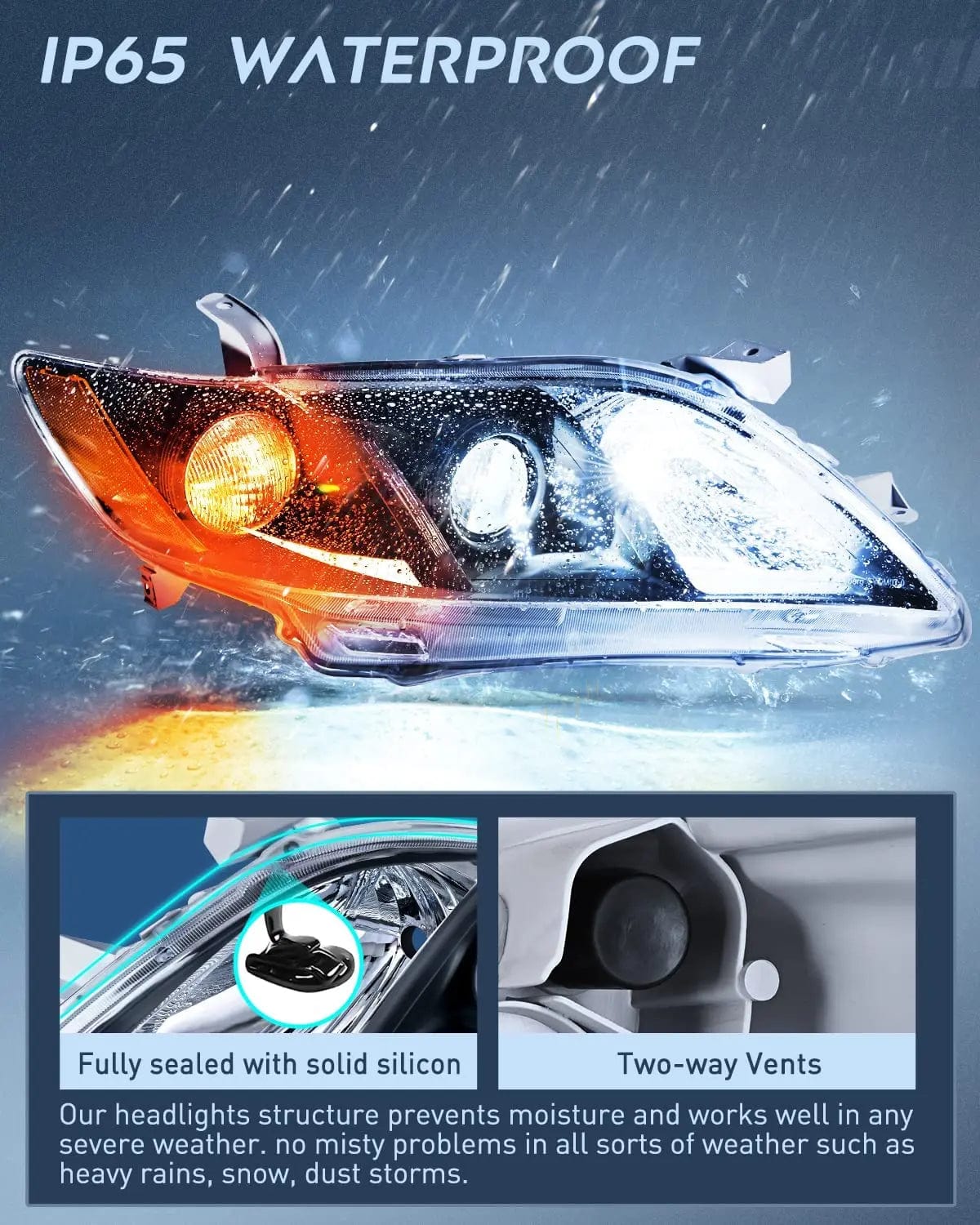 Headlight Assembly 2007 2008 2009 Toyota Camry Headlight Assembly Black Case Amber Reflector