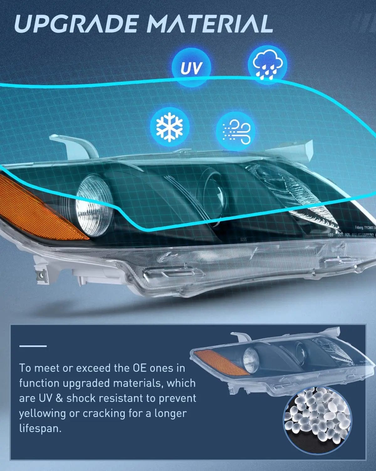 Headlight Assembly 2007 2008 2009 Toyota Camry Headlight Assembly Black Case Amber Reflector