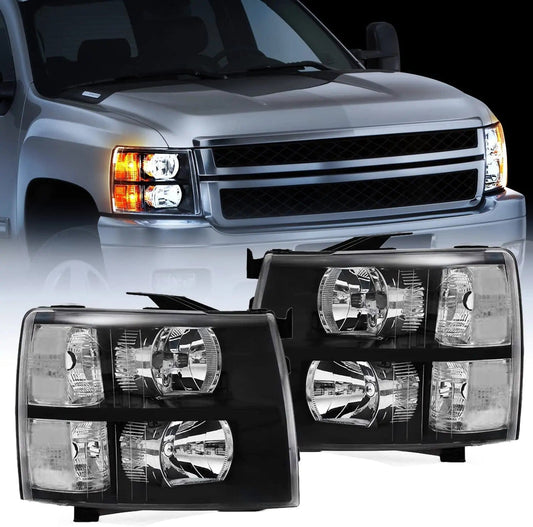 Headlight Assembly 2007 2008 2009 2010 2011 2012 2013 Chevy Silverado 1500 2007 2008 2009 2010 2011 2012 2013 2014 Silverado 2500HD 3500HD Headlight Assembly Black Case Clear Reflector