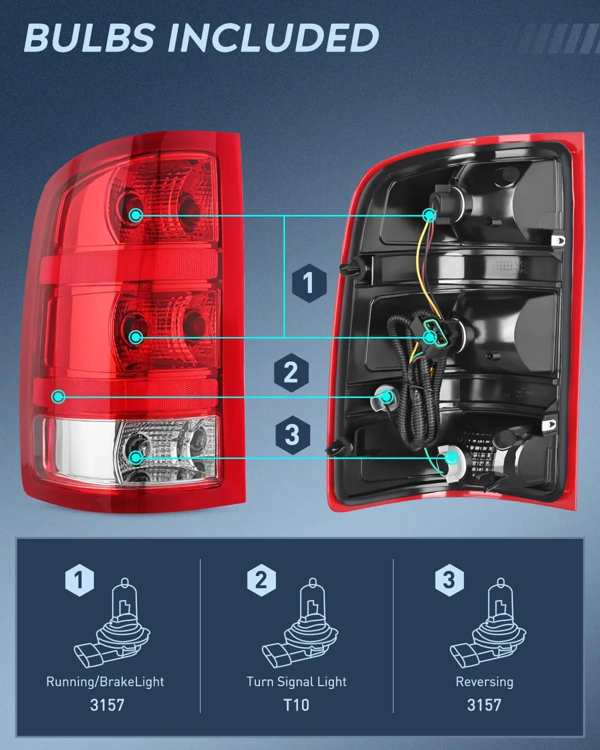 2007-2013 GMC Sierra 1500 2500HD 3500HD Taillight Assembly Rear Lamp Replacement OE Style Driver Passenger Side Nilight