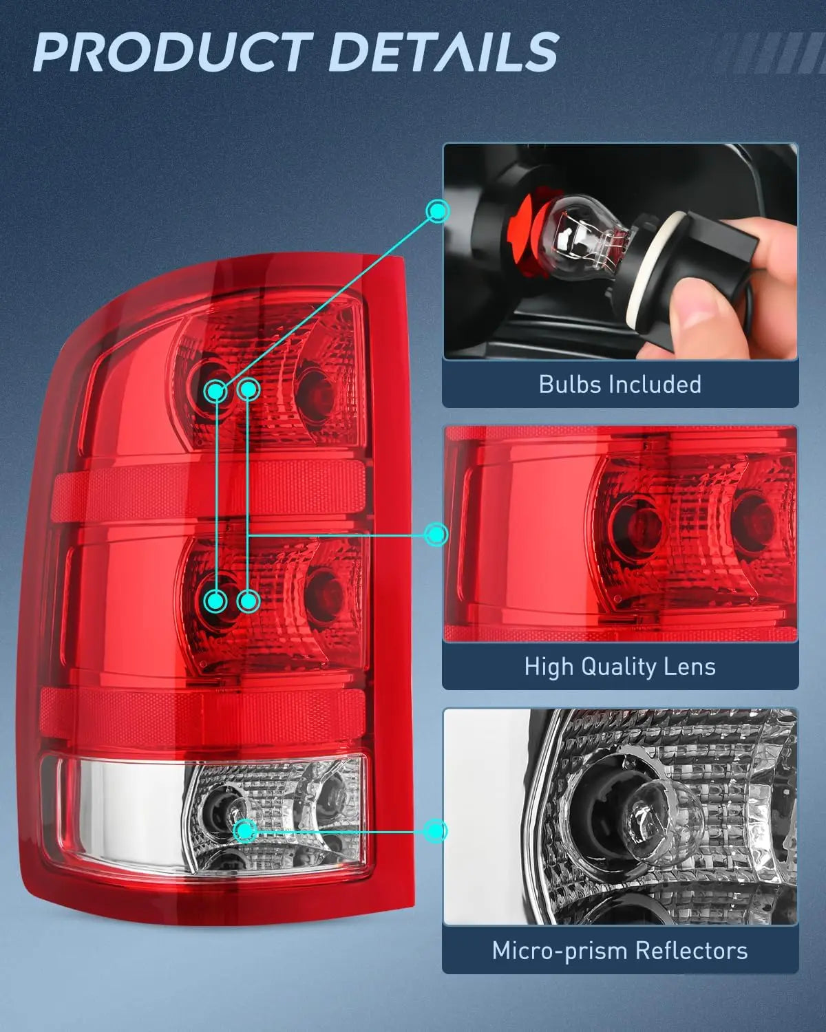 2007-2013 GMC Sierra 1500 2500HD 3500HD Taillight Assembly Rear Lamp Replacement OE Style Driver Passenger Side Nilight