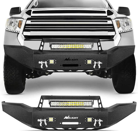 Front Bumper 2007 2008 2009 2010 2011 2012 2013 Toyota Tundra Front Bumper Full Width Solid Steel with Winch Plate 120W LED Light Bar 2Pcs 18W Light Pods