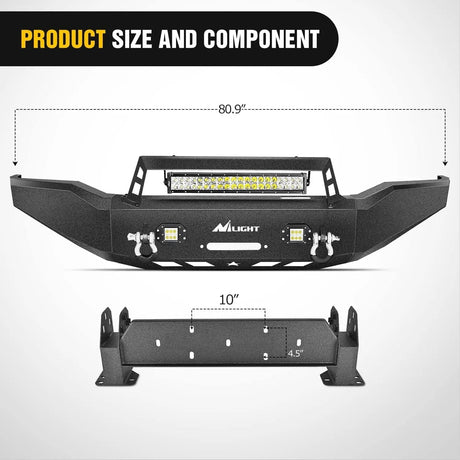 Front Bumper 2007 2008 2009 2010 2011 2012 2013 Toyota Tundra Front Bumper Full Width Solid Steel with Winch Plate 120W LED Light Bar 2Pcs 18W Light Pods