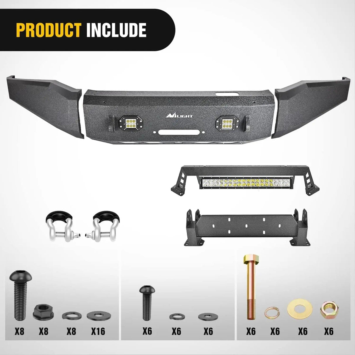 Front Bumper 2007 2008 2009 2010 2011 2012 2013 Toyota Tundra Front Bumper Full Width Solid Steel with Winch Plate 120W LED Light Bar 2Pcs 18W Light Pods